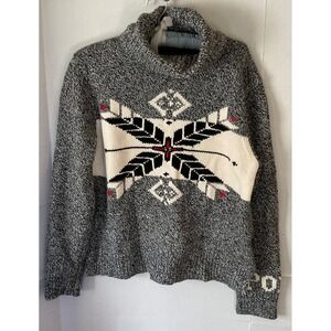 Polo Ralph Lauren Turtleneck Sweater Grey Wool Cashmere Snowflake Intarsia